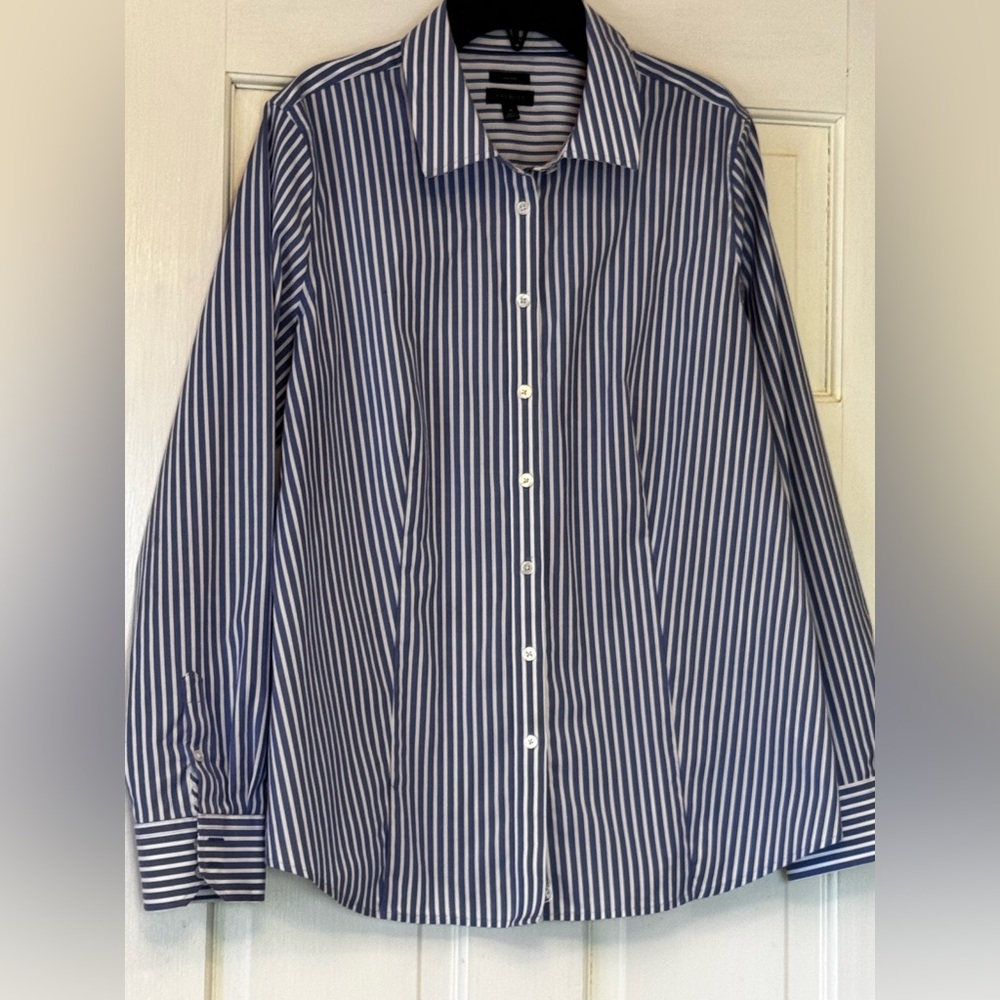 Talbots Blue and White Vertical Stripe Button-Down Shirt